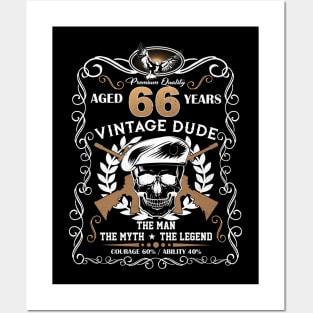Skull Aged 66 Years Vintage 66 Dude Posters and Art
